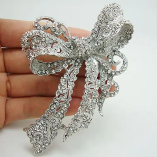 Elegant Bridal Wedding Butterfly Bowknot Clear Rhinestone Crystal Brooch Pin