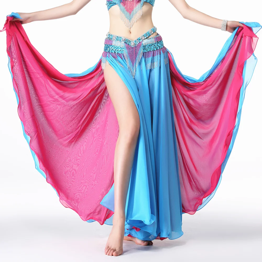 Performance Belly Dance Clothing Long Maxi Skirts Reversible 2-Layer Double Color Women Belly Dance Chiffon Skirt (without belt)