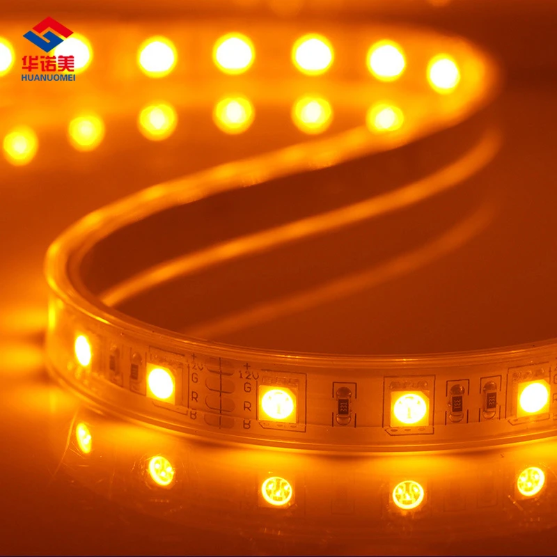 5M 5050 60LEDs/m Yellow Flexible LED Strip Light 12V Flex Neon Tape White PCB Waterproof Silicon tube IP67 SMD LED Lights lamp