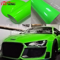 Pegatina de vinilo verde fluorescente para coche, película para envolver con burbuja de aire, 10/20/30/40/50/60cm