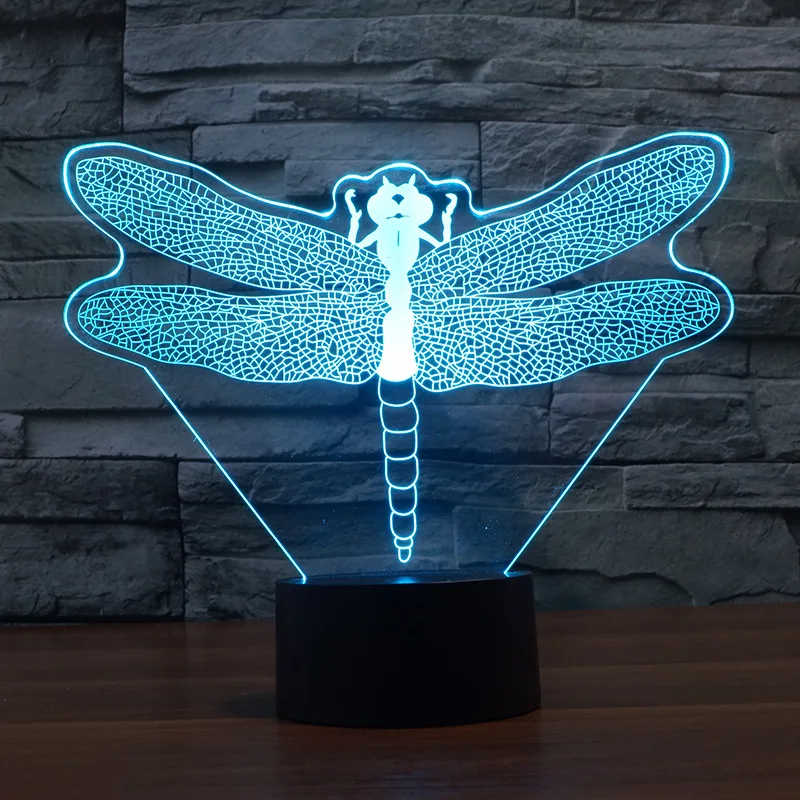 Dragonfly 3d Night Lamp Creative Colorful Animal Table Led Lamp Decorating Children's Room Powerbank Kids Lights Lamps