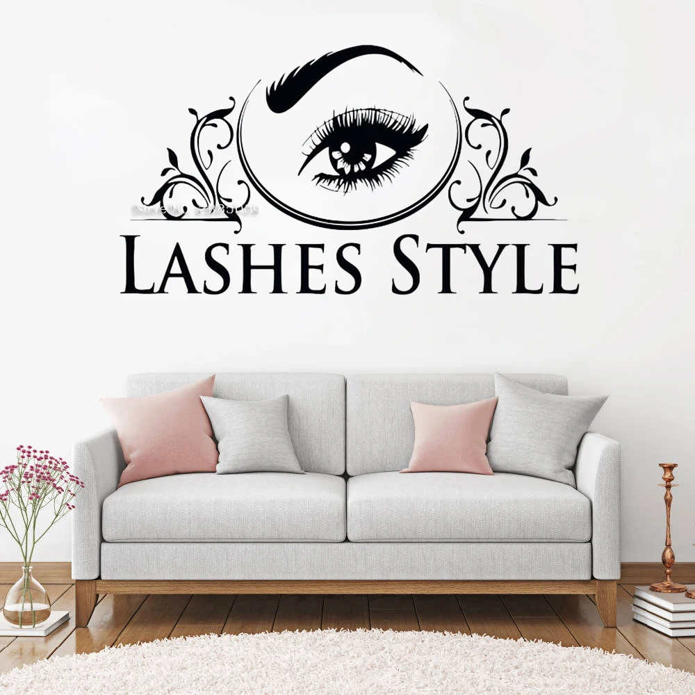 New Design Lashes Style Eyelash Decals Studio Window Beauty Salon Sticker Beatutiful Woman Eyebrows Brows Murals Stickers LC1357