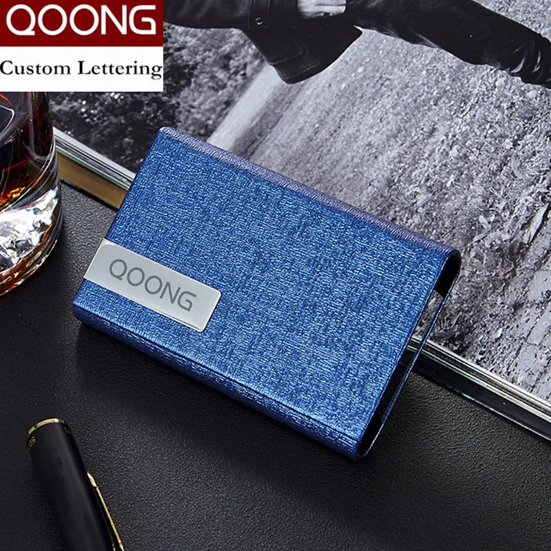 QOONG High-capacity Business Credit Card Holder Fashion Men Women ID Card Case Metal Travel Wallet Leather Purse KH1-011