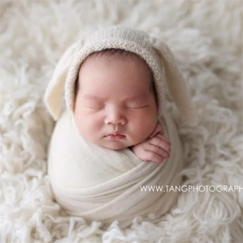 Cream Newborn stretch knit wrap Baby Jersey wrap Newborn baby swaddle blanket photography props