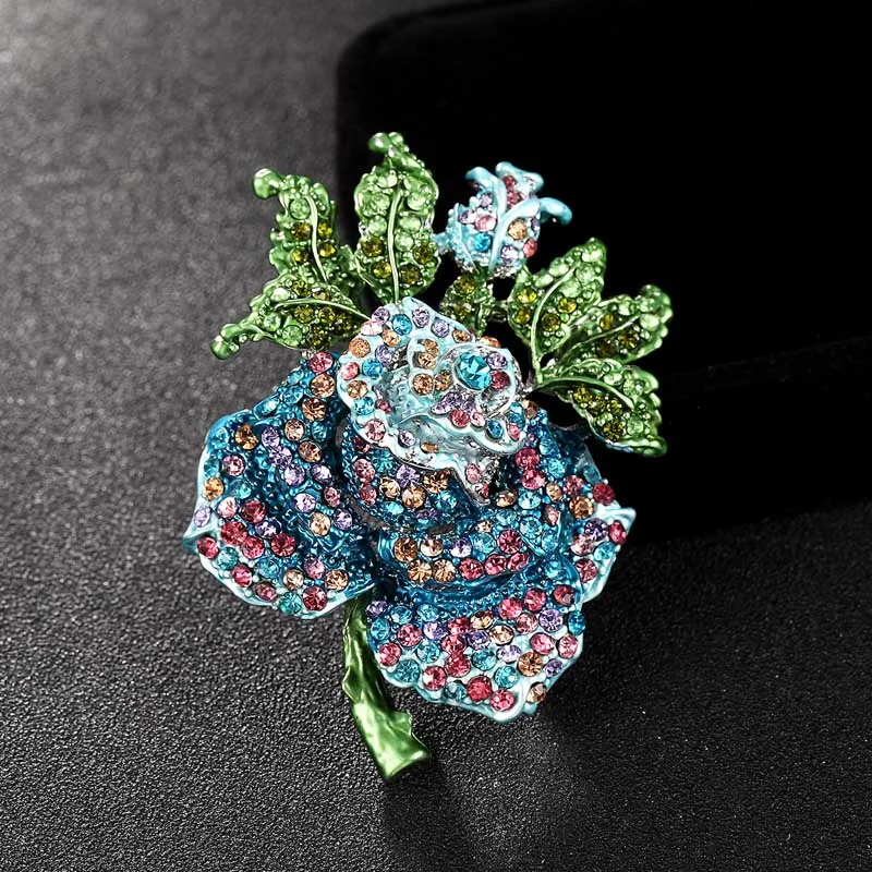 Zlxgirl colorful Rhinestone Crystal Rose Flower brooch Women Best Wedding Accessories Enamel Pin Brooch women\'s scarf pins joias