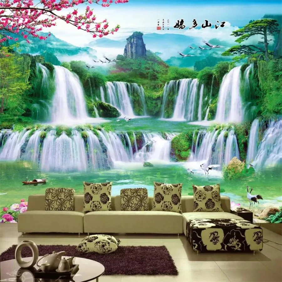 beibehang Custom wallpaper 3D stereo photo murals flowing water fortune 3D landscape living room TV backdrop wall paper 3d mural