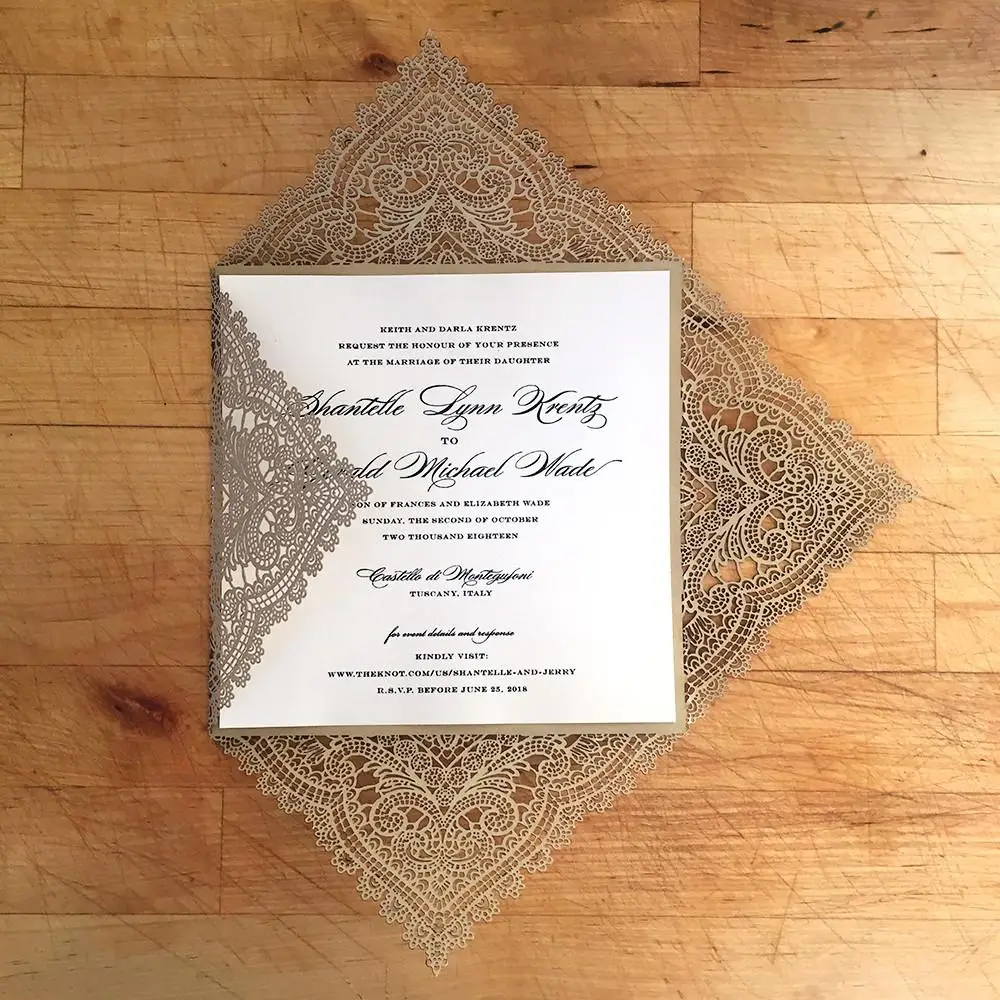 Black Lace Wedding Invitation Elegant Invitation Cards Personalized with your Invite Wording - Set of 50 pcs