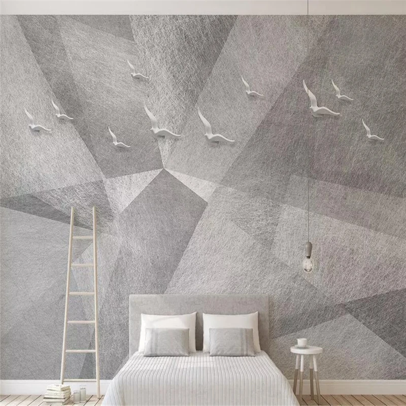 

Decorative wallpaper Nordic simple personality abstract geometrical relief birds background wall
