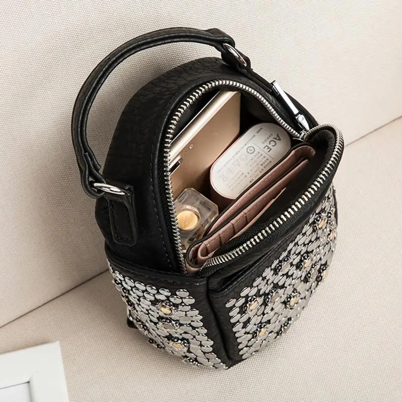 2018 Multifunctional Women Handbag Mini Bag Chic Rivet Florals PU Leather Crossbody Messenger Bags For Girls Ladies Shoulder Bag