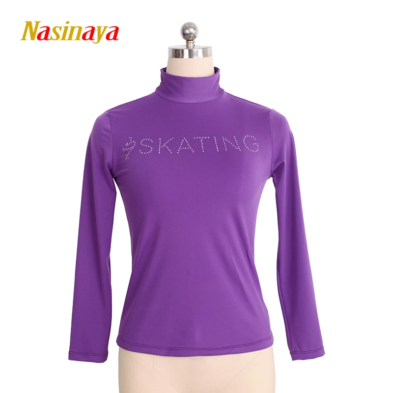 Custom Figure Skating Top Girl Female Adult Training Skating Gymnastics Warm Nylon SpandexT-Shirt Black Purple White