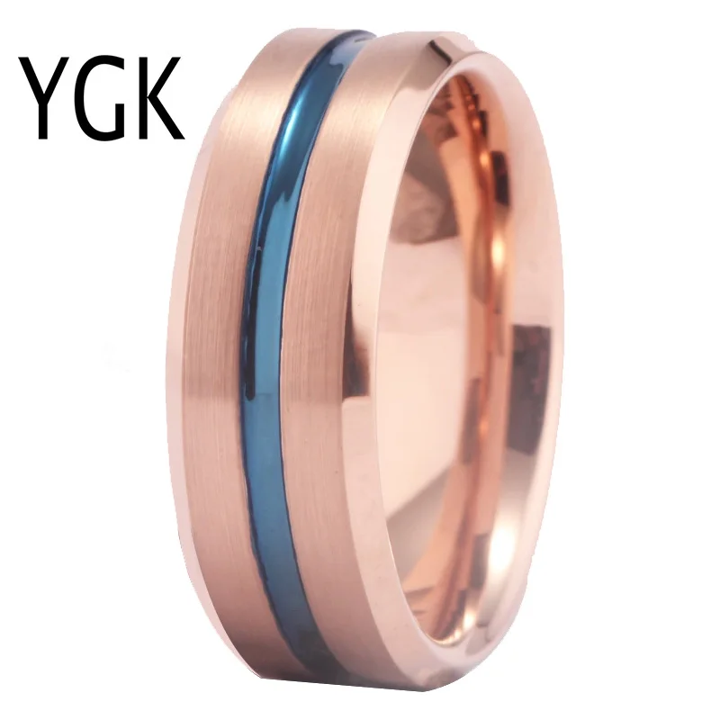 

Trendy Fashion Wedding Rings for Women Men's Engagement Ring Anniversary Gift Lovers Tungsten Carbide Ring Rose Golden with Blue