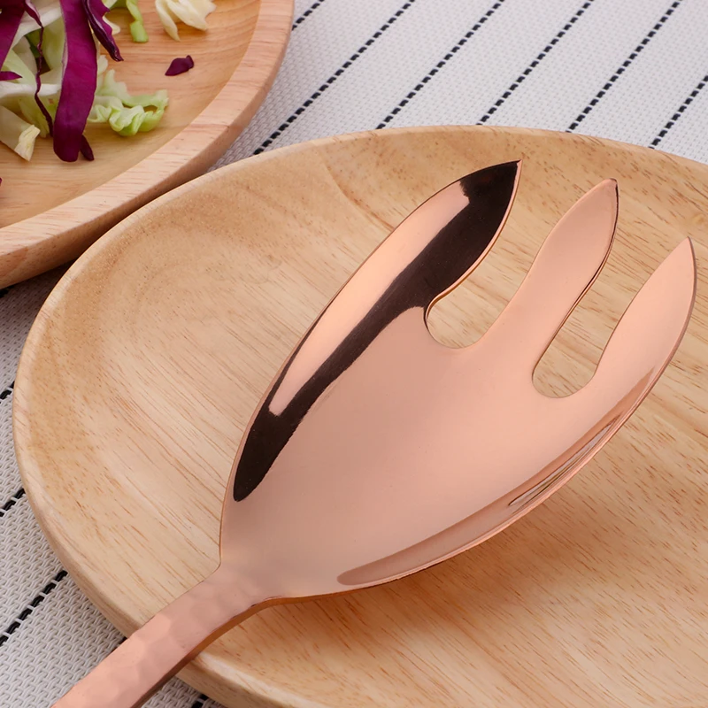 Large Serving Spoon Fork 12inch Gold Salad Servers Tablespoon Stainless Steel Rose Gold Dining Tools Kitchen Utensil