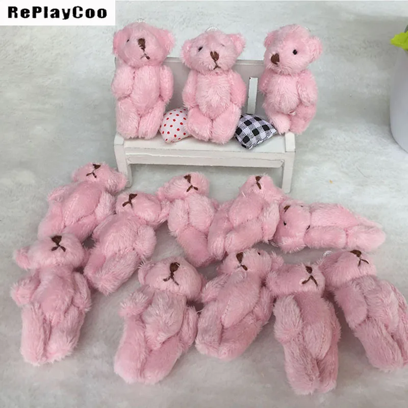 100PCS/LOT Mini Teddy Bear Stuffed Plush Toys Small Bear Stuffed Toys 6.5cm Pink doll Kids Toys Pendant Birthday Gifts  HMR006