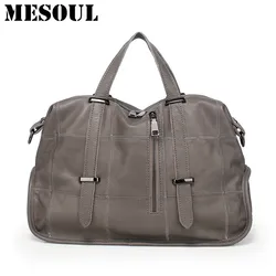 Famous Brand Bags Female Genuine Leather Plaid Tote Bag Gray Women Shoulder Bag Casual Travel Designer Handbags High Quality