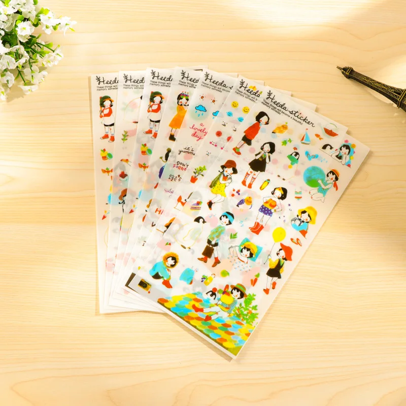 6 Sheets Sweet Girls Diary PVC Sticker Cute Kawaii Sticky Notes Planner Stickers for Notebook Diary Office Stationery Decoration