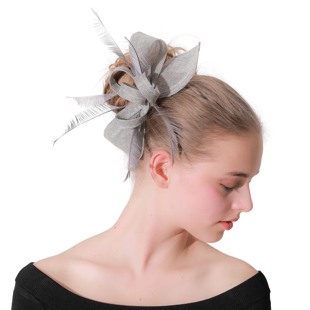 Frauen Gold Feder Blumen Hut Haar Clip Fascinator Schöne Kopfbedeckungen Stirnband Für Cocktail Party Hochzeit Kirche Haar Zubehör – Detail 13