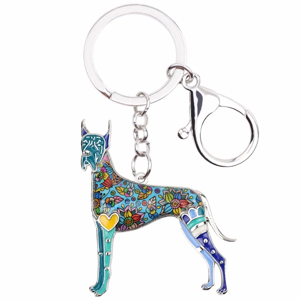 Bonsny Animal Enamel Great Dane Dog Key Chains Women Keyrings Gift For Girl HandBag Charms Keychains Car key Charms Jewelry