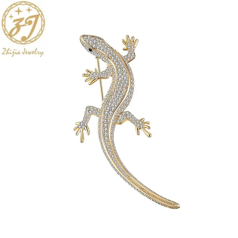 

Zhijia Trendy Gecko Pins Brooches For Women Men Golden Silver Animal Brooches Jewelry Dress Party Gifts