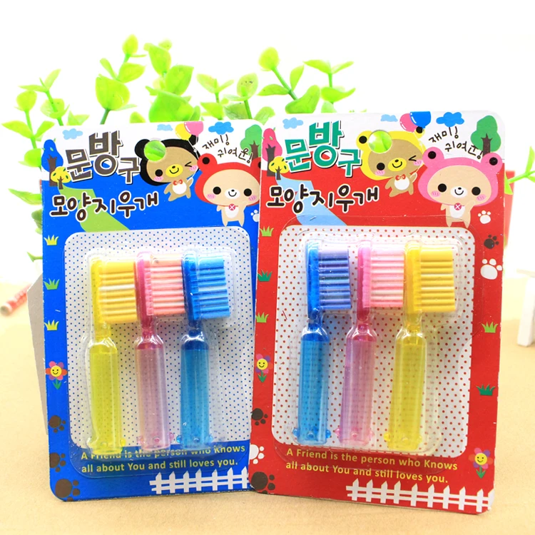 Brosse à dents créative en caoutchouc, 3 pièces/ensemble, gomme pour enfants, effaceur de stylo, fournitures de papeterie pour étudiants, Promotion