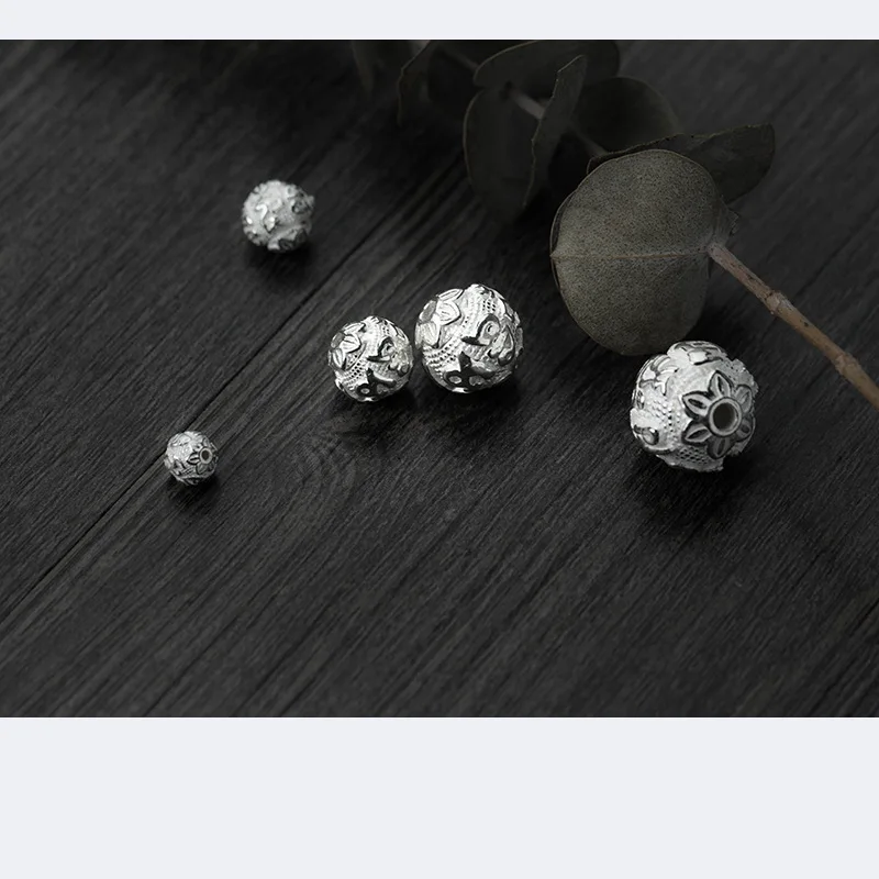 1pc 925 Sterling Silver Craft Buddhism Spacer Beads 6-14mm Round Ball Prayer Charm S925 Silver Beads DIY Jewelry Making Findings