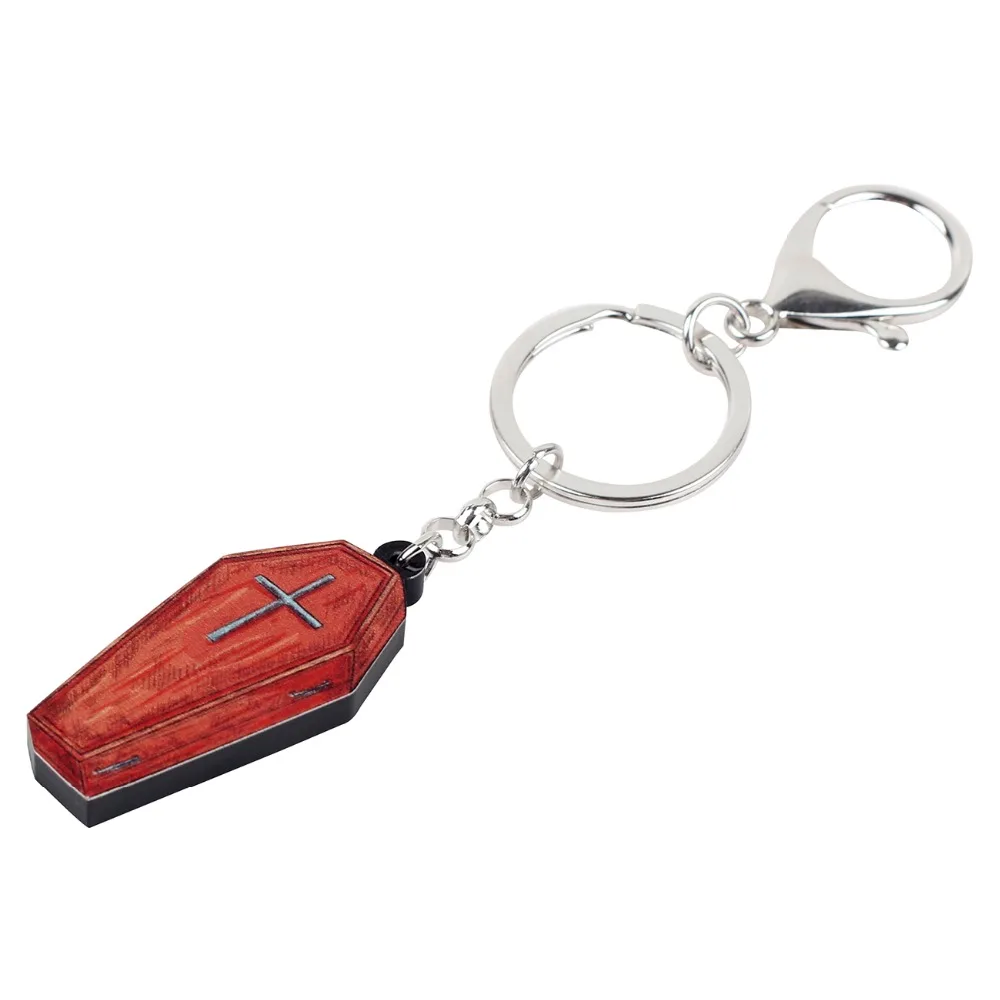 Bonsny Acrylic Halloween Red Coffin Casket Key Chain Keychain Ring Unique Punk Jewelry For Women Girls Bag Car Purse Charms Gift