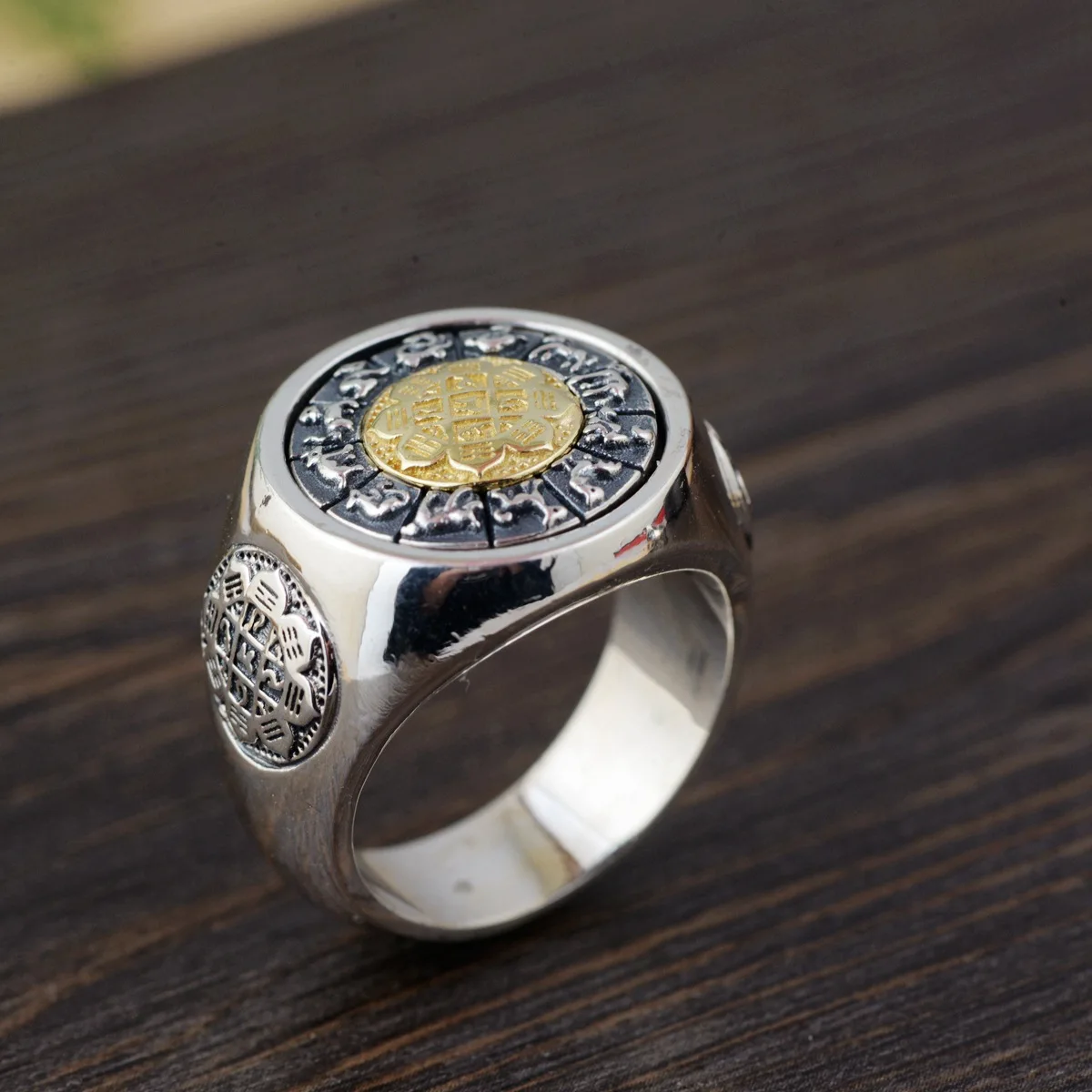 

S925 silver restoring ancient ways process jiugong gossip rotating ring new Thai silver wholesale