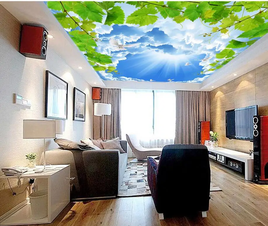 

Blue sky pigeons leafy ceiling 3d wallpaper modern for living room murals 3d wallpaper mural Non woven wallpaper Fresco