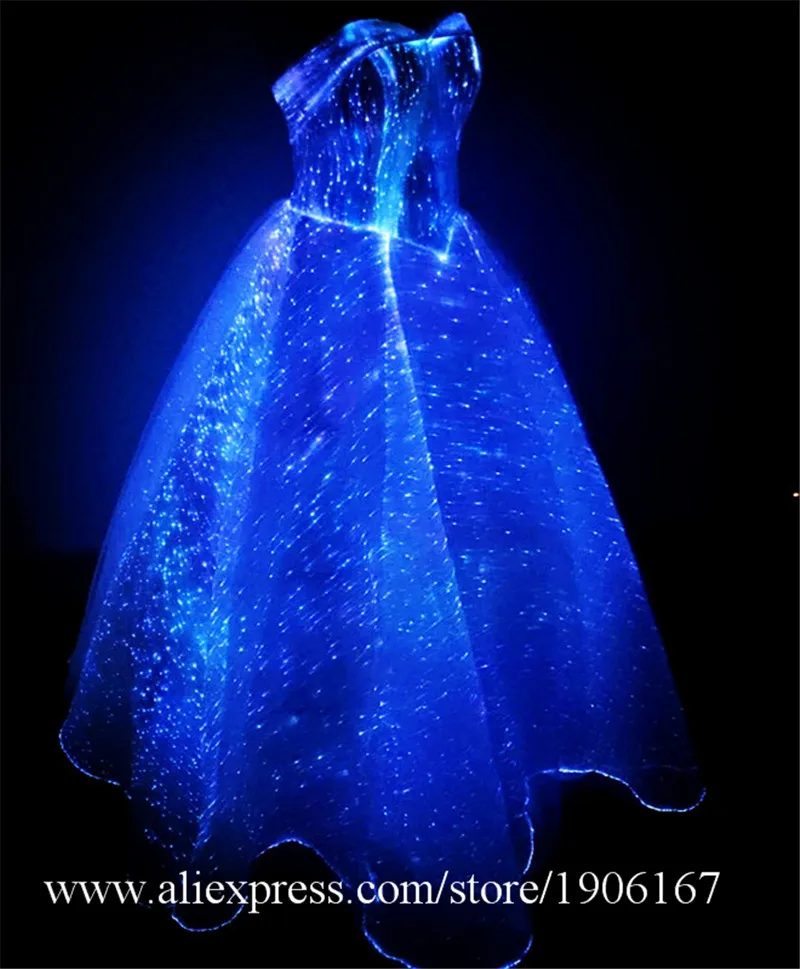 Led Colorful Luminous Party Evening Dress Music Festival Concert Wedding Dress Fiber Optic Lighting Masquerade Led Light Costume