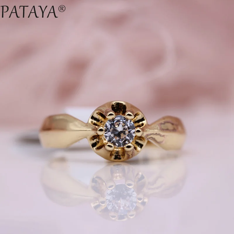 PATAYA New Special Price Rings Women White Imitation Pearls Fashion Jewelry 585 Rose Gold Color Natural Zircon Simple Ring