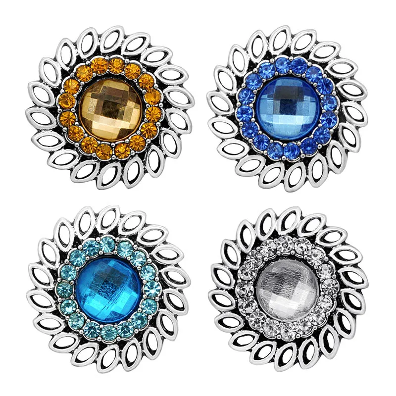 New KZ3053 Beauty Charm Round whirling rhinestone hollow Metal 18MM snap buttons for DIY snap jewelry