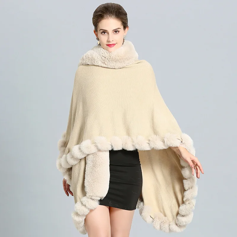 9 Colors Women Winter Shawl Fake Fox Fur Big Long Collar Loose Poncho Capes Cardigan Coat Plus Size Cloak Outstreet Wear Coat