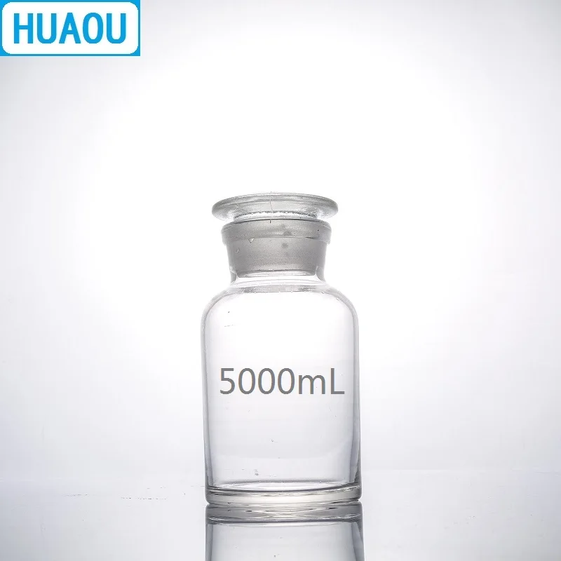 HUAOU 5000mL Wide Mouth Reagent Bottle 5L Transparent Clear Glass with Ground in Glass Stopper Laboratory Chemistry Equipment