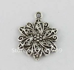 

80 Tibetan silver carved flower charms A9572