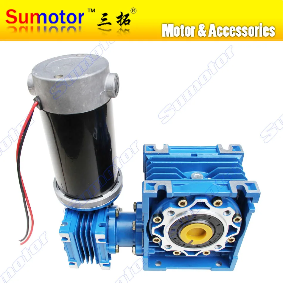 GW030050 DC 24V 6.5A 100W Ultra low speed High Transmission ratio High Torque dual-shaft Output bore Electric Worm Gear Motor