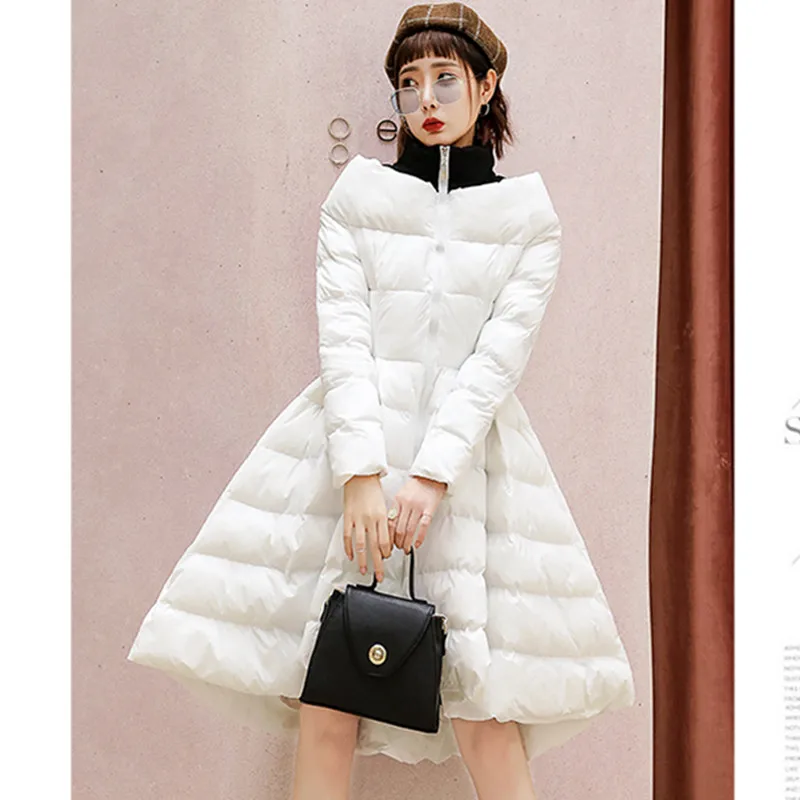 UHYTGF New Winter gonna Style piumino cappotto donna One Word Collar Slim Fluffy Down Cotton Luxury Long Cloak Warm Jacket 983