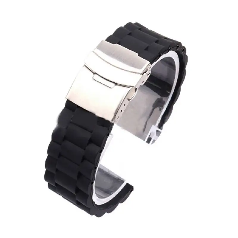 Double Click Butterfly Buckle Silicone Watchbands Watch Automatic Push Button Fold Deployment Clasp Strap Buckle Watch Band