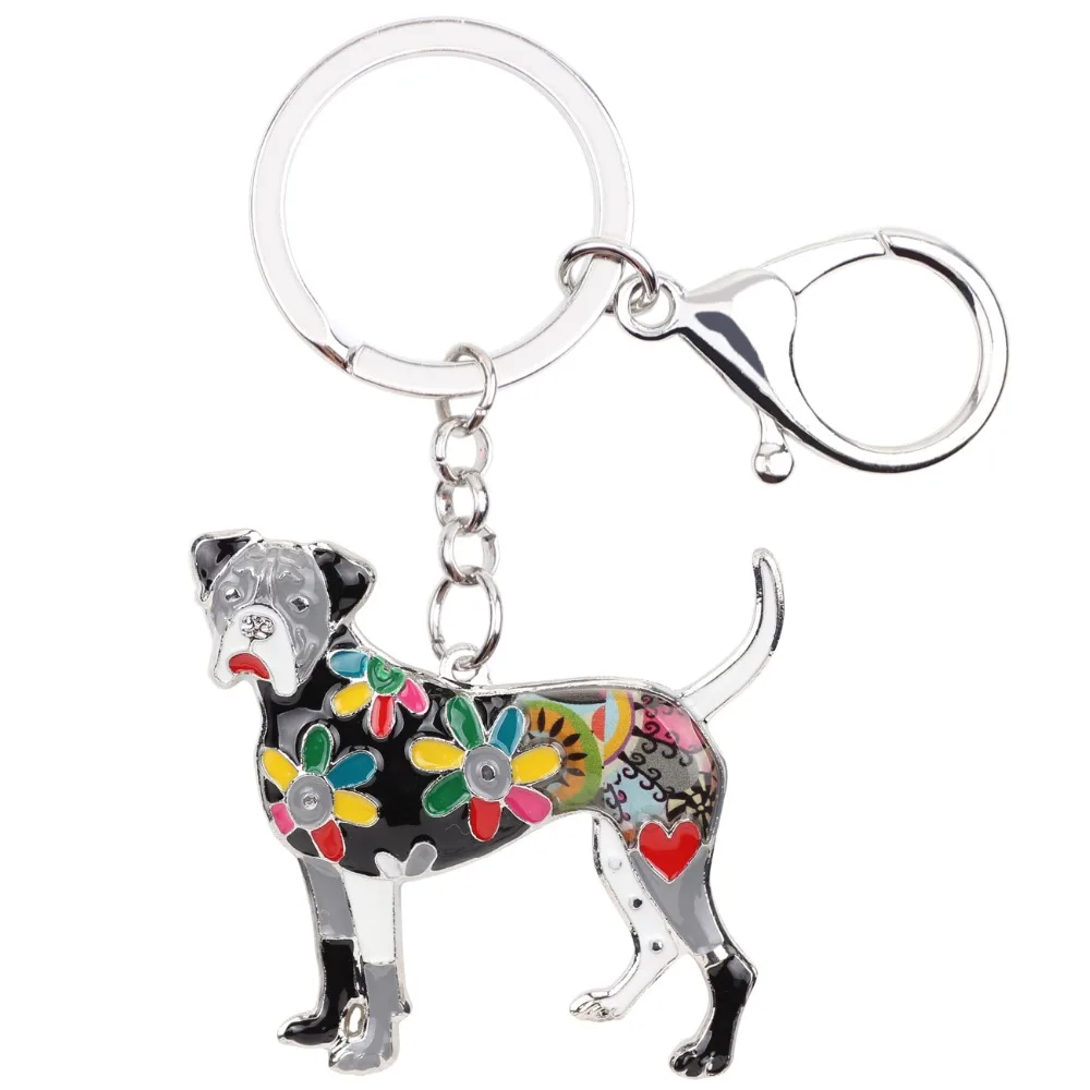 Bonsny Enamel Alloy Boxer Dog Key Chain Key Ring Fashion Jewelry For Women Keychain Souvenir Accessories Handbag Bag Charm