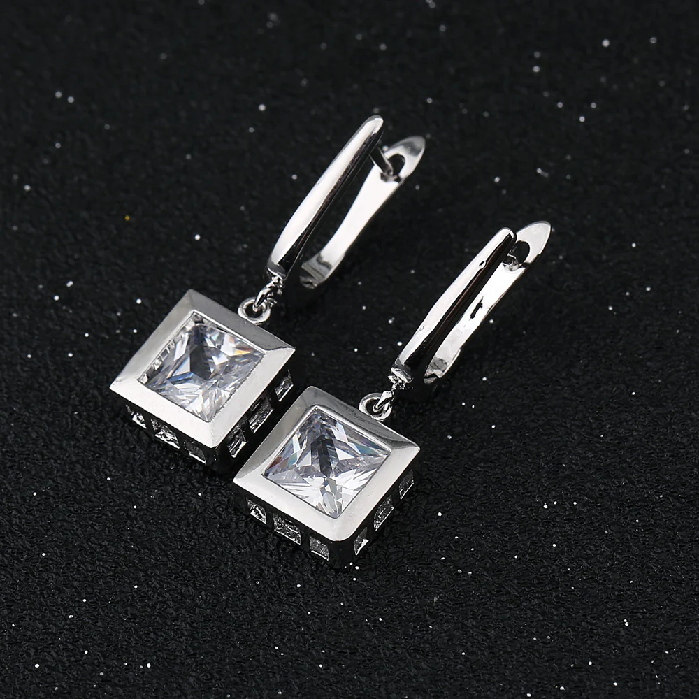 

Madrry 6 Colors Rhinestone Drop Earrings For Women Cubic Zirconia Silver-color Square Brincos Wedding Party Accessory Pendientes