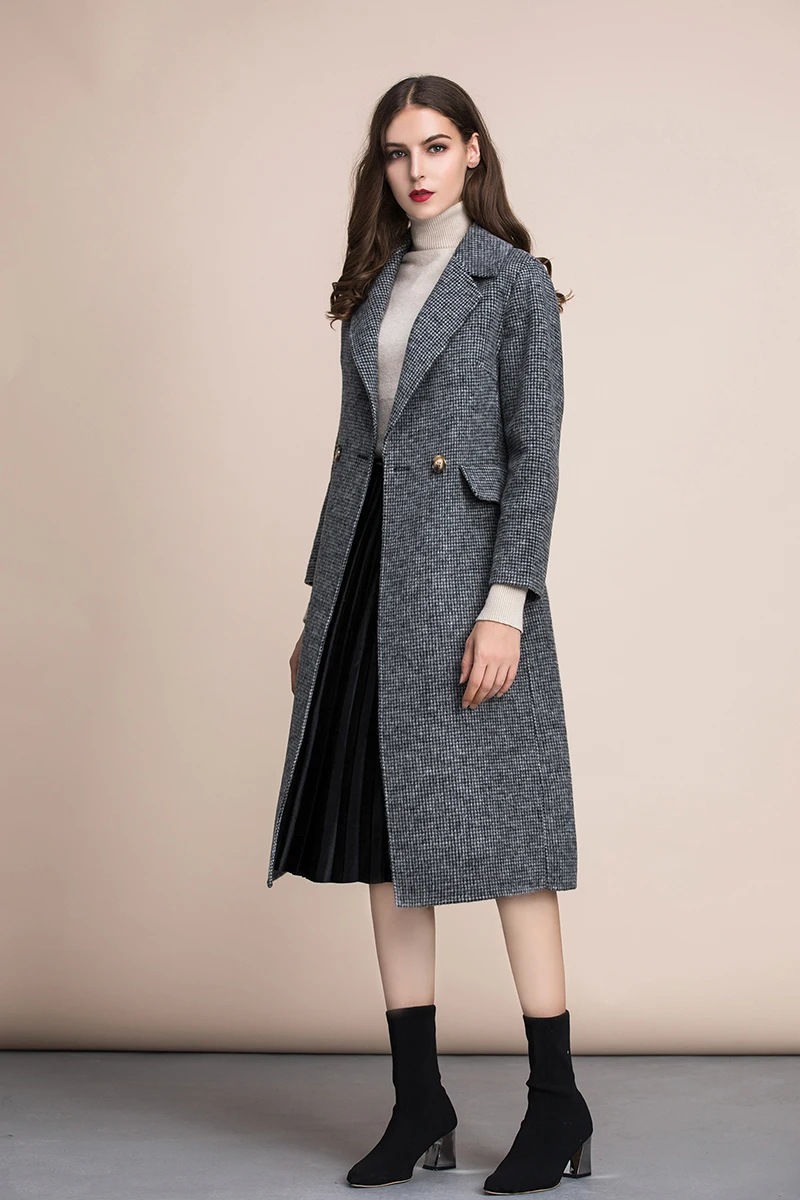 MIUXIMAO 2022 Fall Winter Coat 100% Pure Wool Single Breasted Gray Over Coat Women Long Coat vestidos with Pockets