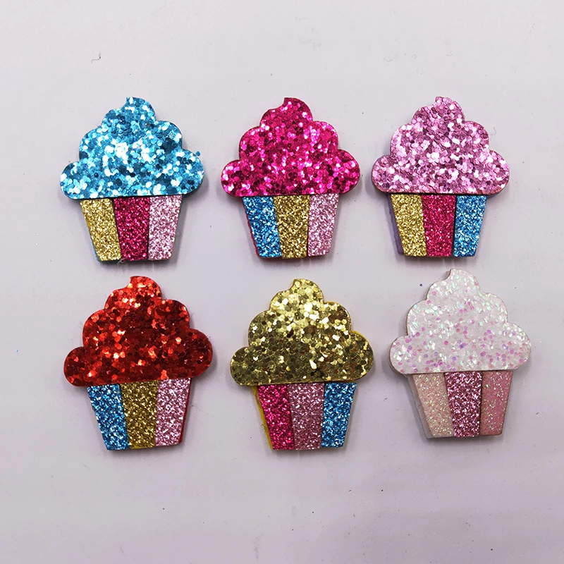 

42pcs/lot 3.5x4cm Glitter Fabric Appliques Cartoon Ice cream Padded Patches for Wall Clothes Stickers DIY Hair Clips decoration