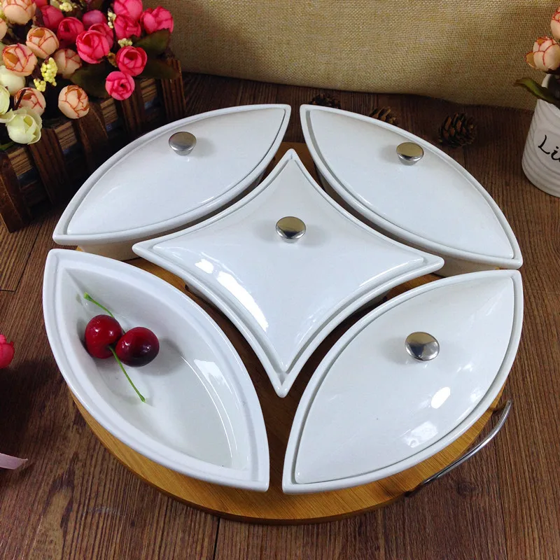 

Ceramics Serving Epergne Tray Set Decorative Porcelain Compartment Dining Box Tableware Tray for Fruits, Desserts and Sweets