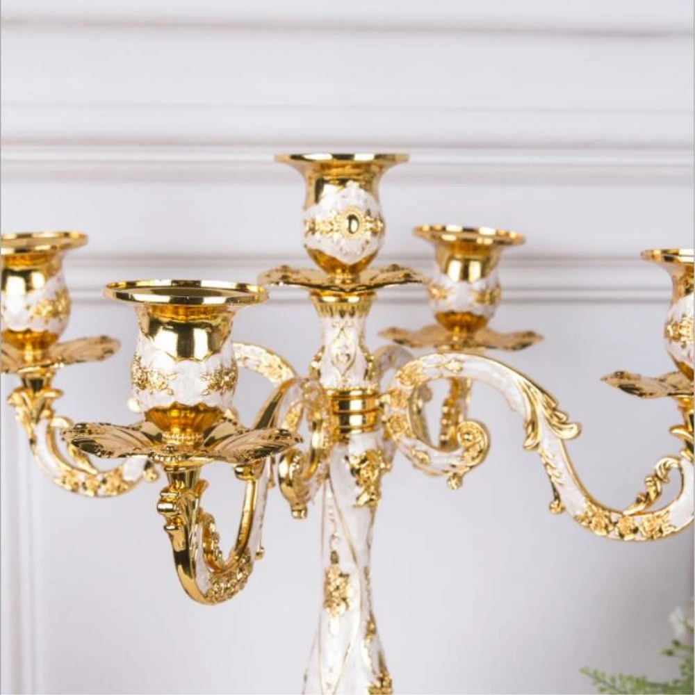IMUWEN New Arrival Candle Holder 5-arms Golden Plated Candelabra Romantic And Luxury Metal For Wedding Events Or Party Decor