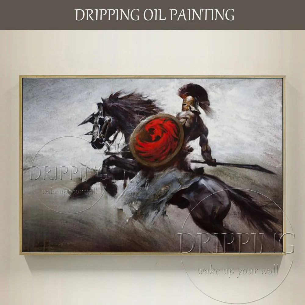 Large Size Hand-painted High Quality Spartan Warriors Portrait Oil Painting Spartan Warrior Fighting Oil Painting for Wall Decor