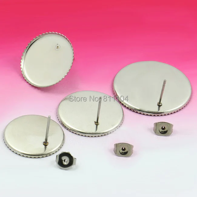 

Blank Stainless Steel stud Earrings Bases with Round Bezel tray Glass Cabochons Settings Earrings post with Stoppers Findings