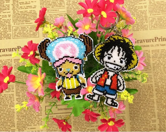 Cartoon bead cross stitch kit pre printed stamped 14ct plastic canvas DIY handmade craft needlework Keychain phone plug plus