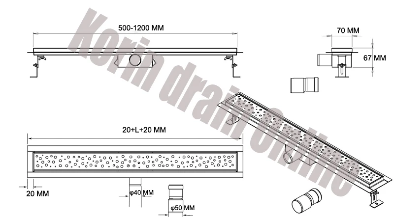 Imagem -06 - Dreno de Chuveiro em 700 mm Dreno Linear Drenagem Horizontal Resíduos de Piso Desodorante Dreno de Chão com 304 mm Bandeira Aço Inoxidável