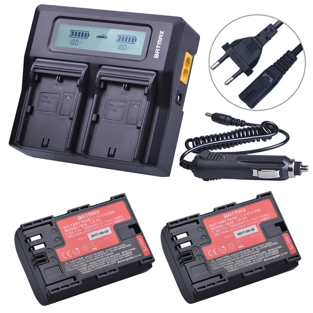 

2Pcs Sanyo Cell LP-E6 LP E6 LP-E6N Battery + Rapid LCD Dual Charger for Canon EOS 5DS 5D Mark II Mark III 6D 7D 60D 60Da 70D 80D