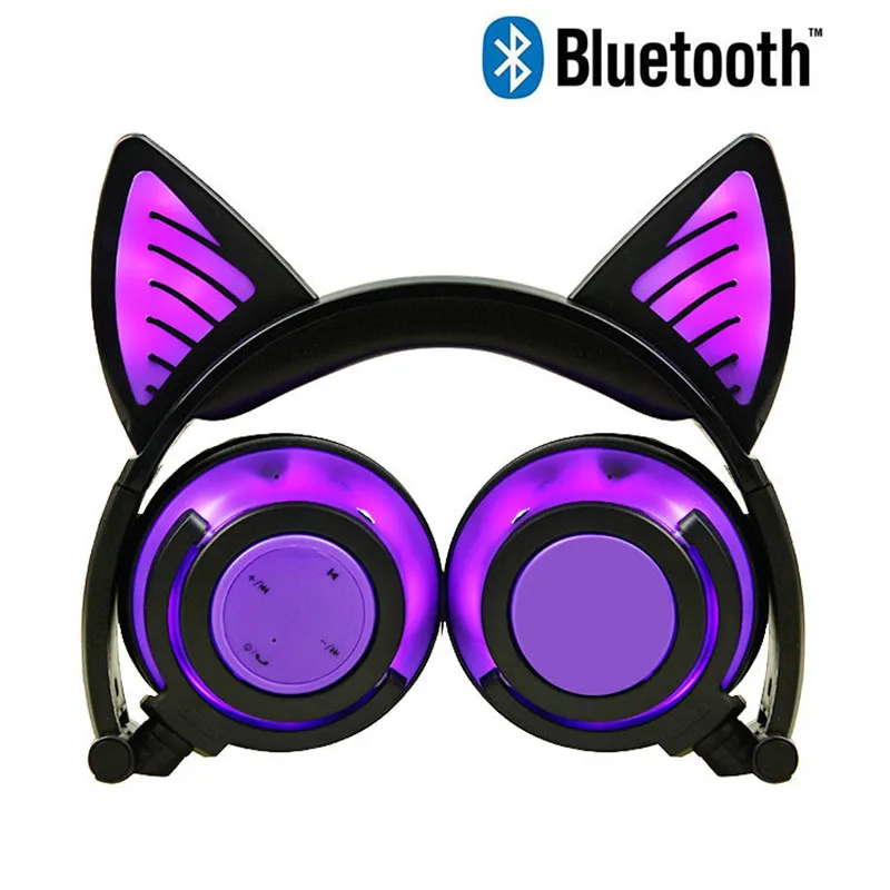 YiJee Bluetooth Earphone Wireless Headphones Bluetooth Cat Ear Headset Glowing with LED Light for PC Xiaomi Phone