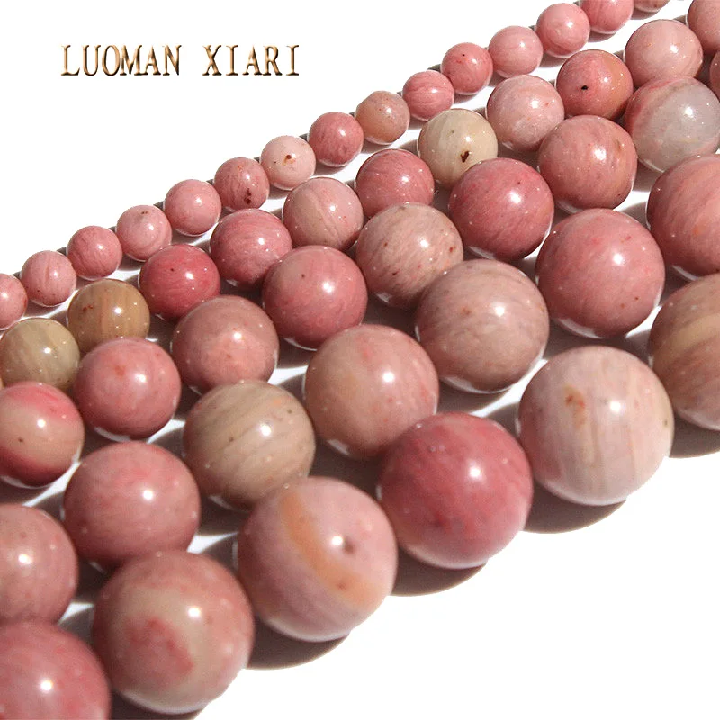 LUOMAN XIARI Natural Round Rhodochrosite Stone Bead For Jewelry Making DIY Bracelet Necklace Material 4/ 6/8/10/12mm Strand 15''