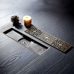 Drain 8*30CM Euro Antique Brass Art Carved Floor Drain Cover Shower Waste Drainer Bathroom Bath Accessories Strainer DL8030